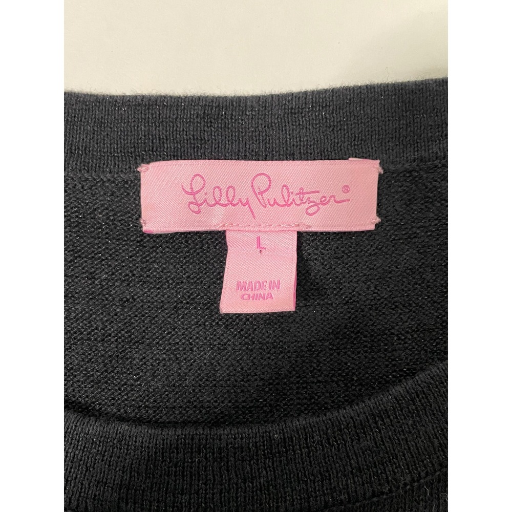 Lilly Pulitzer Black Cold Shoulder Long Sleeve Sweater Dress‎ Size L - Picture 3 of 5